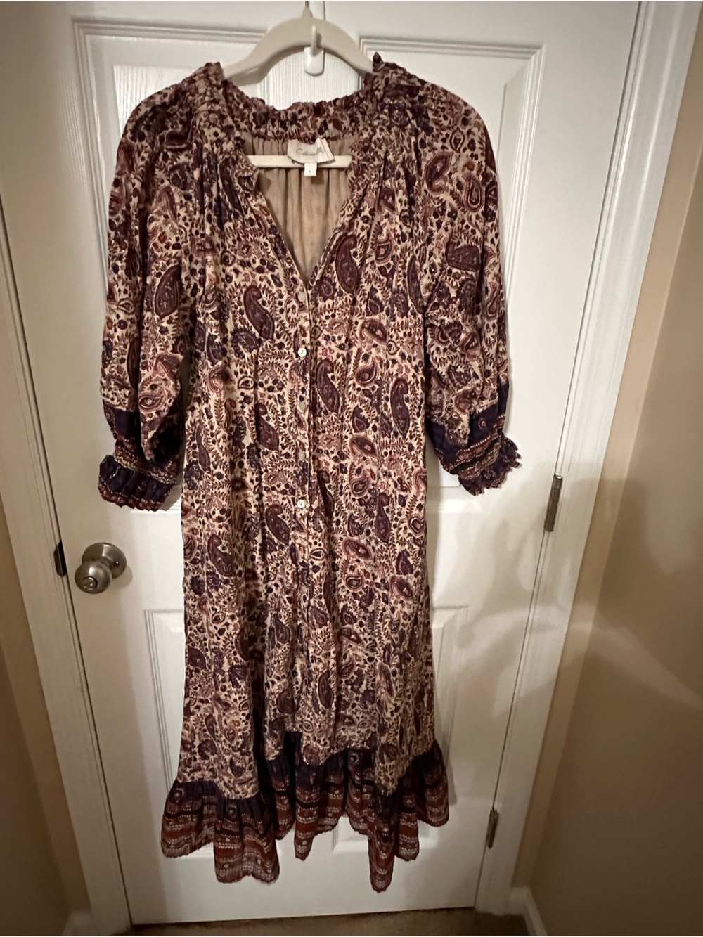 Cleobella Paisley Button-Front Midi Dress - Brown/Cream/purple